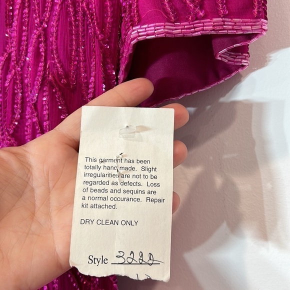 Vintage Mark and John by Sam Silk beaded pink mini dress large nwt magenta - Picture 4 of 5